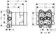 Technisches Diagramm eines AXOR Duschbasiswidgets, seitliche und oberste Ansichten mit Maßangaben, zeigt Verbindungen und Installationspunkte.